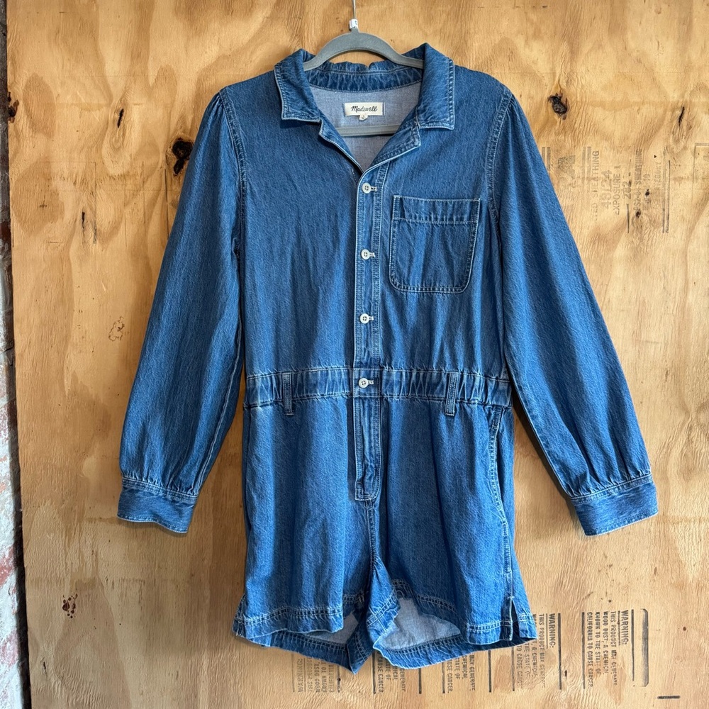 Madewell Denim Long Sleeve 100% Cotton Rushland Wash Romper Sz L - Picture 3 of 6